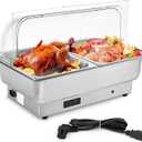 9 Qt Electric Chafing Dish Buffet Set, with Roll Top Viewing Lid, Stainless Steel Food Warming Tray, for Parties, Dinners and Catering, 1PACK