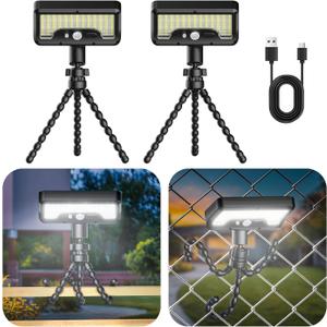 Tryme Solar Lights Outdoor with Motion Sensor, USB & Solar Powered, Adjustable Angle, 3 Modes, Octopus Stand, IP65 Waterproof Fence Lights for Garden, Gate (2 Pack) (Black)