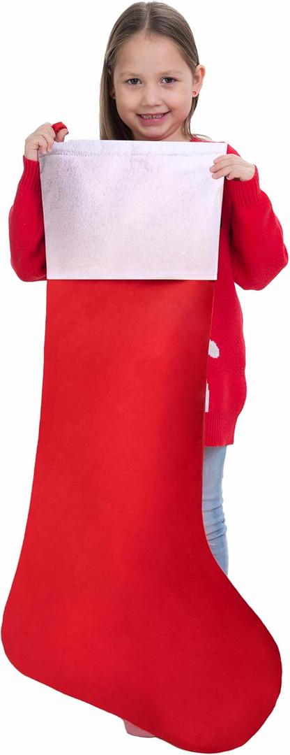 JOYIN 38" Jumbo Christmas Stocking, Personalized Extra Large Xmas Stockings, Felt Giant Soft Red Christmas Decor for Kids Adults Family Xmas Party Decorations Gifts