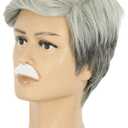 yuehong Adult Short White Gray Grandpa Wig Old Man Wig Heat Resistant Synthetic Fibers Soft Durable Breathable Costume Hair with Mustache