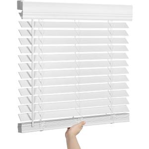 SEEYE 2 Inch Faux Wood Blinds for Indoor Windows with Crown Valance, Cordless Room Darkening Window Blind, 26" W x 36" H, Horizontal Wooden Shades for Bedroom, Kitchen, Office, Doors, White