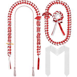 18 Pcs Graduation Leis and Stole and Honor Cords 2025 Braided Necklace Adjustable for Student Graduation Gifts Party Supplies(Red and White)
