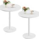 Homleke 16" Round Side Tables Set of 2, Solid Wood Pillar with Wood Top & Base, Small Drink Accent Table for Living Room, Bedroom, Sofa & Office, Easy Assembly, White