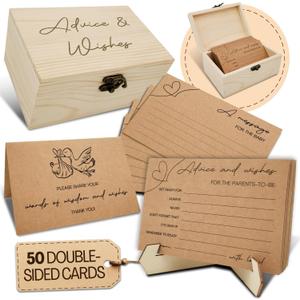 Baby Shower Advice Cards for Parents To Be - 50 pcs Double Sided Wishes Cards with Box - Wishes for Baby Shower Decoration Fun Baby Time Capsule Prediction Game Ideas Well Wishes for Mommy To Be