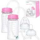 TidyFriend 2 Pk Baby Bottle Anti Colic with Straw 8oz  Built In Nipple Valve & Base Vent Hole for Gas Reduction, Upright Position Hand Free Bottle for 6m-2y Kids [Use Under Caregiver Assisted] (Pink)