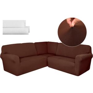 Breling 3 Pcs L Shaped Couch Covers for Sectional Corner Sofa Stretch 5 Seat Washable Corner Sofa Slipcover Sectional Couch Protector for Living Room(Brown,Milk Silk)