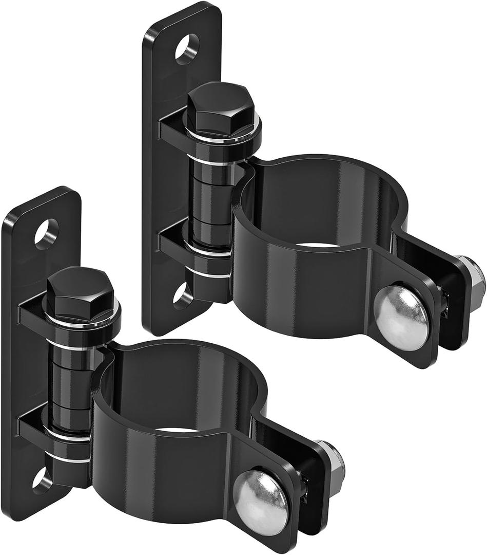 Insaga Gate Hinges Heavy Duty Carbon Steel Chain Link Fence Parts Electroplated Finish, Removable Bolts for Wall Mount, Fits 2-3/8'' Outer Diameter Pipes/Posts for Farm, Fence Gate (2Pack, Black)