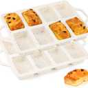 Vinino Silicone Mini Loaf Pans with Metal Reinforced Frame-2 Pack, Non-stick Silicone Bread Pan for Baking 8-Cavity, Tiny Banana Bread Set, Dishwasher Safe Brownie Pan-Cream