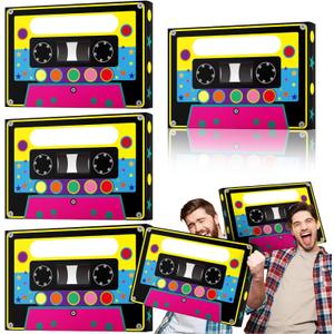 Fuyoooo 4 Pcs 80s 90s Party Favor Boxes 16 x 10 in Large Cassette Player Party Treat Boxes Boom Cassette Tape Hip Hop Decor for Retro 1980s 1990s Christmas Decor Music Neon Birthday Supplies(Classic)