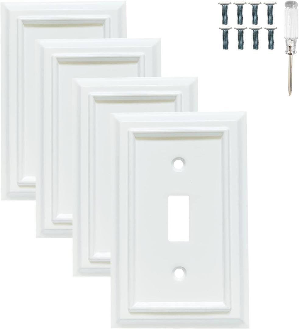Wall Plates, Duplex Outlet Covers, Toggle Light Switch Plates, Decorator Light Switch Cover, Bamboo Fiber Material Wall Plate, Standard Size Wall Plates of various styles, White (1 Gang Toggle 4 Pack)