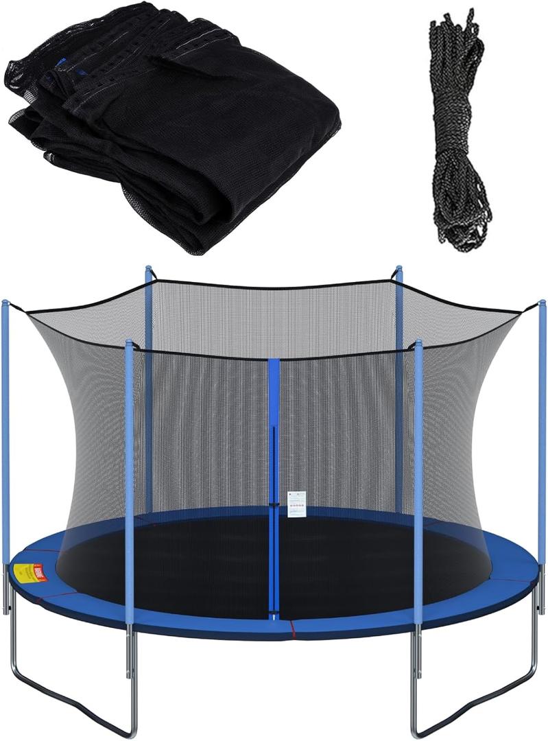 Cliselda Trampoline Replacement Safety Net for 6 Straight Poles Round Frame Trampolines, Breathable and Weather-Resistant, with Adjustable Straps, Zippers, Protection Buckles(Net Only) 12ft