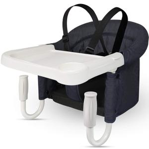 Hook On High Chair with Tray, Fast Table Chair for Baby Toddler, Portable Feeding Seat Attaches to Table, Washable for Travel Outside (Black)