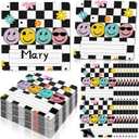Sabary 48 Pcs Checkered Classroom Decor Magnetic Name Tags 4.7'' X4.7'' Black White Checked Reusable Dry Erase Labels Thickened Magnetic Back Name Plate Stickers for Locker Whiteboard Office Supplies