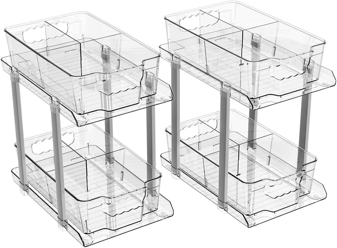 Yieach 2-Tier Bathroom Cabinet Organizer, 12.8" Tall Medicine Cabinet and Under Sink Organizers, Clear Pull-Out Storage for Pantry and Kitchen (Medium-Set of 2)