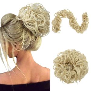 Benehair Messy Bun Scrunchie Hair Piece 32 inch DIY Wrap Around Ponytail Bleach Blonde Fluffy Pony Tail Curly Touseld Hair Bun Juva Bun Hairpiece Wavy Donut Synthetic Chignons for Women 85g