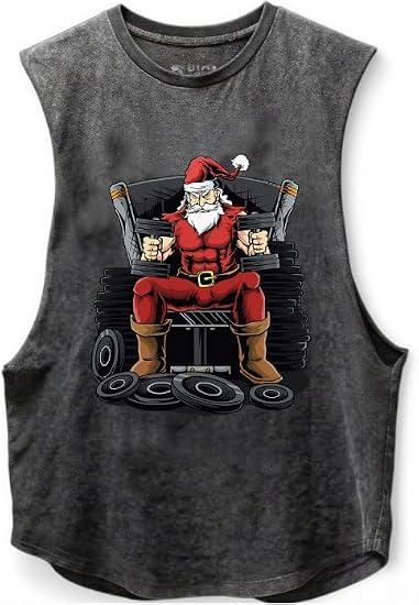 Workout Santa Claus Scoop Bottom Cotton Tank,Novelty Sleeveless T-Shirt,Fitness Heavy Duty Training Tank Top Black, L