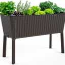 Keter Splendor 31.7 Gallon Raised Garden Bed with Self Watering Planter Box and Drainage Plug-Perfect for Growing Fresh Vegetables, Flowers and Herbs, Brown