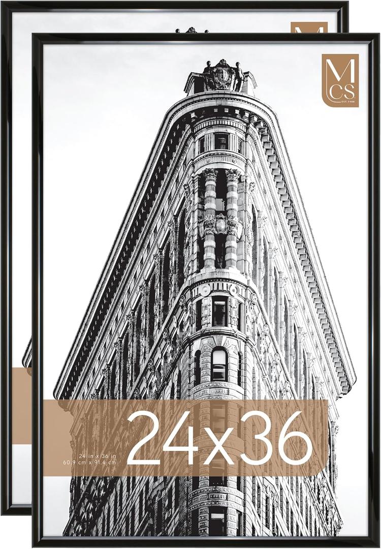 MCS Trendsetter 24x36 Poster Frame Black High-Gloss, Vertical & Horizontal Wall Hanging Large Picture Frame for Photos, Posters & Art Prints (2-Pack)