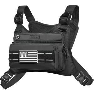 JIPIMON Chest Bag For Men With Extra Storage, Waterproof Outdoor Sports Chest Bag For Running, Cycling, Hiking, Rock Climbing (Black)