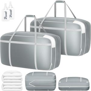DIMJ Compression Moving Bags - Extra Large Heavy Duty Comforter Storage Bag with Window, Packing Totes With Strong Handles & Zipper, Space Saving Box Containers For Blanket, Clothes, Bedding, 2 Pack (Gray)