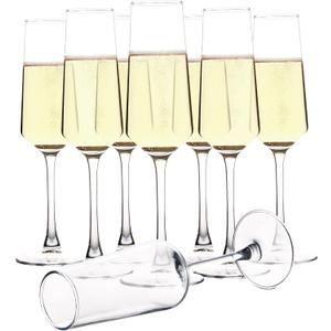 UMI UMIZILI Champagne Glasses Set of 8, Long Stem Champagne Fltute with Mordern Shape, Sparkling Bubble Wine Glasses for Party Bar Resturant Clear, Dishwasher safe (8 Pcs/ Set)