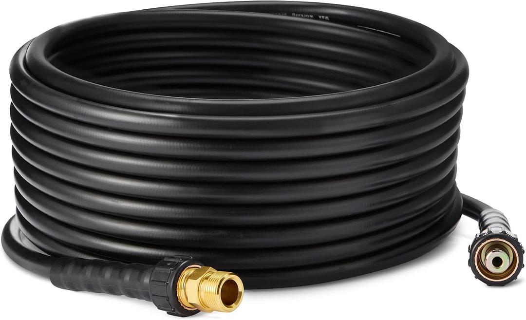 Amazon Basics 50ft Pressure Washer Hose, 3200 PSI Rating, Flexible, 3-Layer Design, Heavy-Duty Cleaning, Durable, Black, 1-Pack