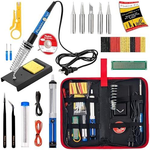 Soldering Iron Kit, 60W Soldering Iron, 5 Soldering Iron Tips, 21-in-1 Adjustable Temperature, Solder Wire, Stand, Desoldering Pump, Soldering Welding Iron Kit for Electronics Hobby DIY 110V US Plug