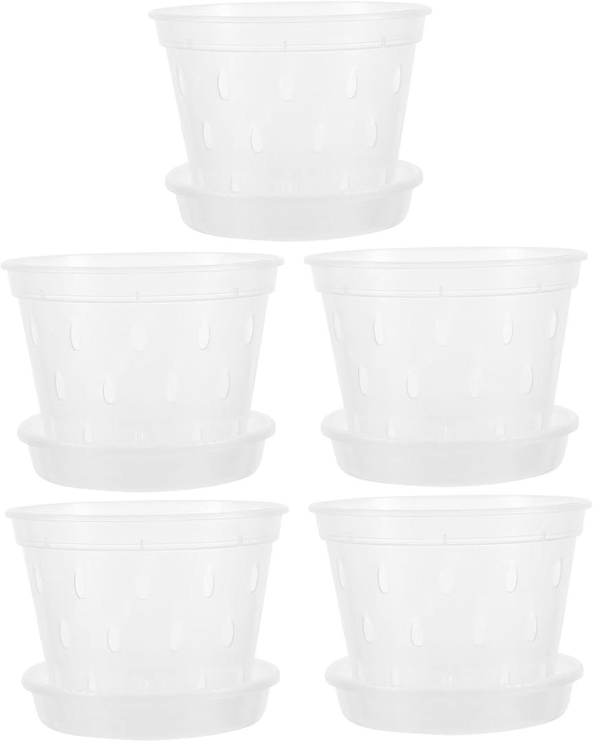 5 Sets Transparent Orchid Pots with Drainage Lightweight Plant Nutrition Cups for Succulents Germination and Transplanting for Indoor Gardening and Plant Care