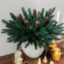 Ivydale 17Pcs Faux Pine Branches Norfolk Stem for Christmas Decoration, Artificial Greenery Plants Pine Needles with Pinecones for Table DIY Home Winter Indoor Vase Real Touch Christmas Decorations