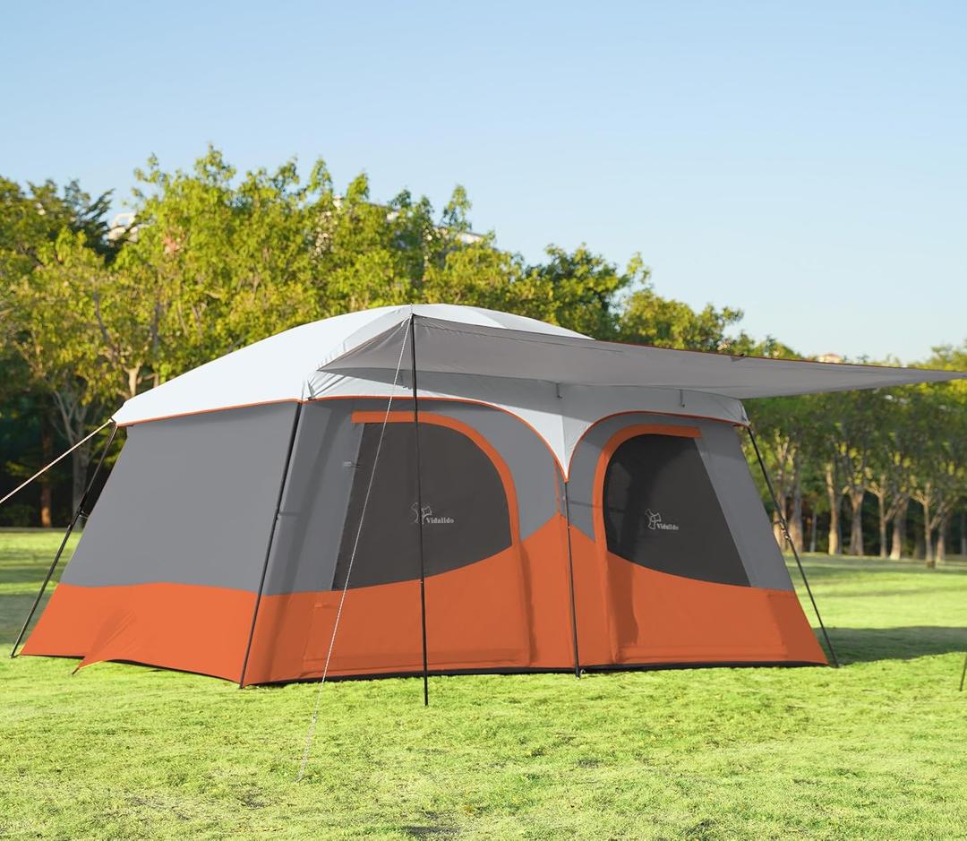 Vidalido Tents8-10 Person Camping Tent with Extended Vestibule2 Room Weather Resistant Family TentsEasy Install Waterproof Outdoor Tent for Camping Hiking (Orange)