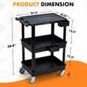 ELAFROS 3-Tier Utility Cart with Flat Top and Deep Shelves, 27.5 x 18.25, Compact Rolling Cart with 4" Wheels, Heavy-Duty Plastic, 330 lbs Capacity for Office, Workshop, Warehouse