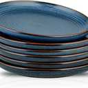 HVH Porcelain Dinner Plates Set of 6, 10.25 inch Ceramic Plates Set, Large Dinner Plates Set for Dinner, Salad, Ceramic Dinner Plates, Healthy Dinner Plates Set of 6, Farmhouse Style (Black) (Dark Blue)