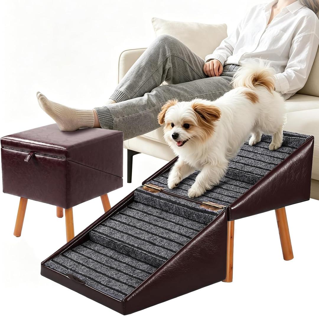 Dog Ramp for Couch,Faux Leather 2-in-1 Pet Stairs & Ottoman Dog Stairs
17.13" H 4-Step Faux Leather dog Stairs Dog Steps For Couch For Puppy Senior Injured Dogs