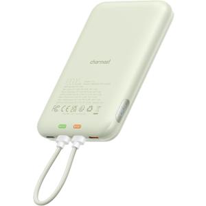 charmast 10000mAh Wired Portable Charger, 20W Fast Charging Slim Power Bank with Removable Cable for iPhone & Android, Hand-Free Battery Pack with Digital Display for Short Travel (No-Wireless), MGreen 