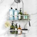 YASONIC Never-Rust Aluminum Hanging Shower Caddy Over-the-Showerhead Organizer with 10 Hooks for Razor and Sponge Includes Soap Basket Silver