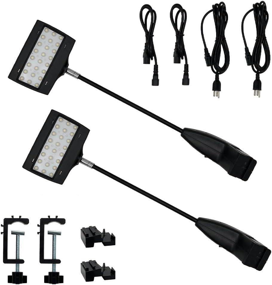 2pcs Black Trade Show Lights Connectable LED Display and Exhibit Arm Lighting Tradeshow Lights Included Mounting C-Clamp, Brackets, Power & Connect Cables