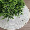 72-Inch Cable Sweater Knit Christmas Tree Skirt with Wooden Toggles, Cream