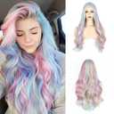 Rainbow Wig - Long Rainbow Wigs for Women Synthetic Heat Resistant Wig for Daily Party