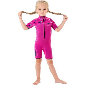 Goldfin Kids Wetsuit for Girls Boys, 2mm 3mm Toddler Shorty Neoprene Front Zip Wet Suits Keep Warm for Water Sports Surfing Snorkeling Swimming (4, Girls shorty wetsuit - Red)