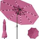 Tobeos 9FT Patio Umbrella with Solar Lights,Outdoor Market Umbrella with Tilt and Crank, LED Lighted Table Umbrella for Garden,Deck,Backyard,Pool,Beach, Pink