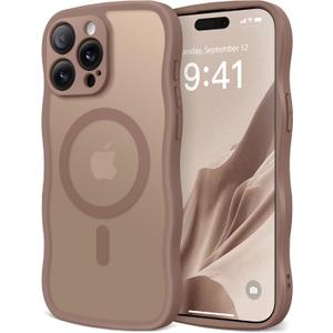 CAPRARO Cute for iPhone 14 Pro Max Case, Compatible with MagSafe, [Curly Wave Edge] [Full Camera Protection] [14 FT Drop Protection] Magnetic Phone Case for 14 Pro Max 6.7 Inch, Brown
