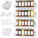 4-Tier Acrylic Wall Mount Spice Rack, Spice Organizer with 24 Glass Jars, 216 Labels & Funnel, Adhesive & Screw Mount Clear Spice Storage for Kitchen Pantry Cabinet, 12W x 2.2D x 2.4H
