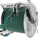 Stainless Steel Garden Hose Reel with 5/8" x 100 ft Water Hose, Wall Mount Hose Reels for Outside, 10-Pattern Spray Nozzle, with 5 ft Inlet Hoses and Crank Handle