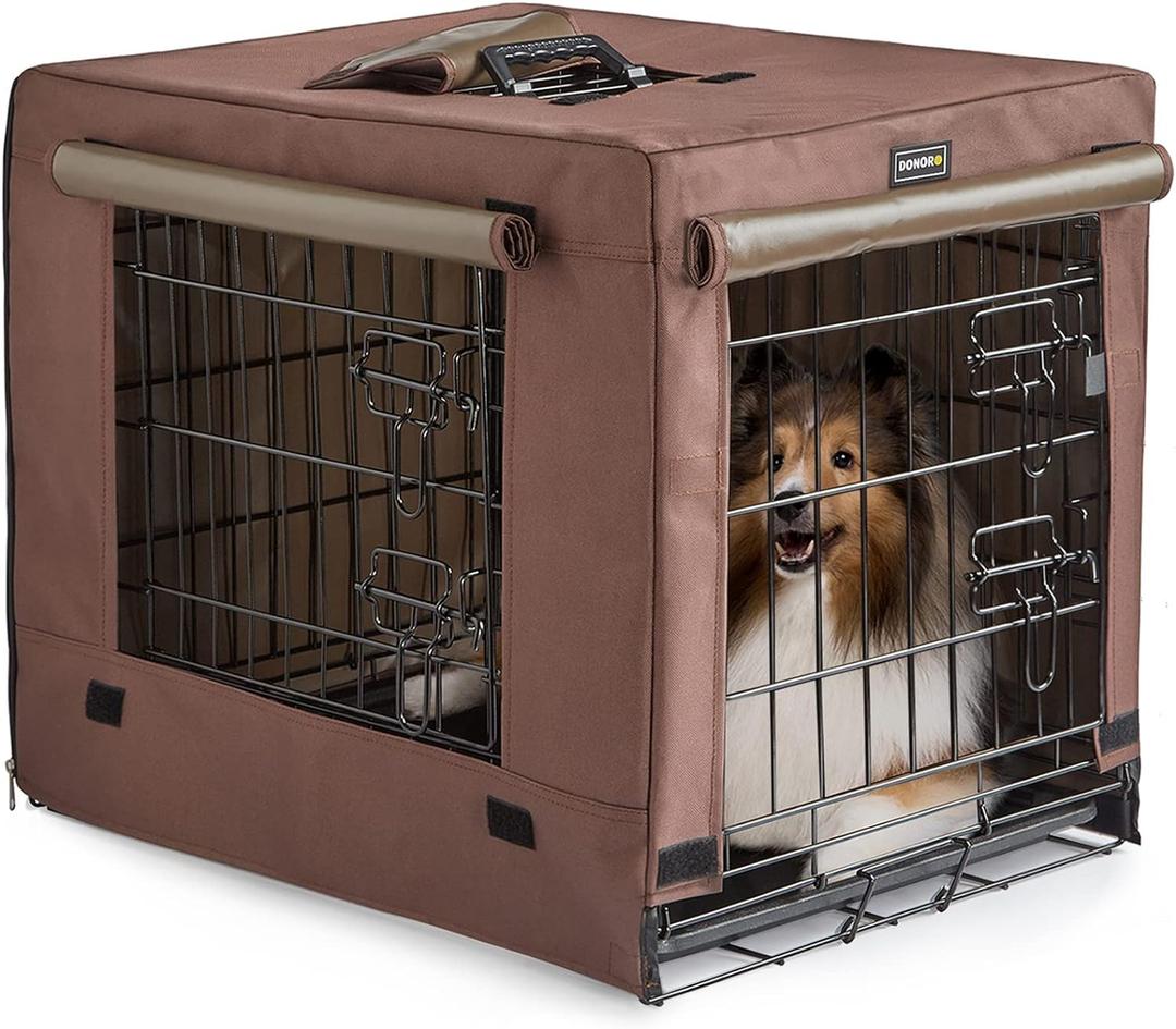 DONORO Dog Crates Kit for Small Size Dogs Indoor with Dog Crate Cover, Double Door Dog Kennels & Houses for Puppy and Cats, Collapsible Metal Contour Dog Cages (36.0"L x 23.0"W x 25.0"H)
