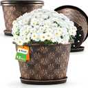 12 Inch Planter Pots for Plants, Plastic Large Flower Pots Indoor Outdoor, 4 Pack Resin Plant Pot with Drainage & Saucer, Retro Decorative Garden Pot with Removable Trays for House