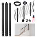 Muzata 10-15FT Modular Black Side Mount Cable Railing Kit 42 Inch 3 Stair Post Kit Complete Set Cable Railing System for Stairs Length Adjustable with Paper User Guide (No Handrail) RWF1 BA4L