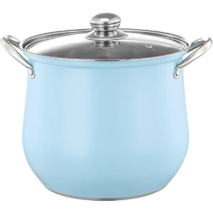 VOTTERCO Nonstick Stockpot With Lid 5 Quart, Professional Stainless Steel Blue Soup Pot with Riveted Handles, Polished Cooking Pot for Induction Ceramic Electric Gas Stoves, Dishwasher Safe (Blue)