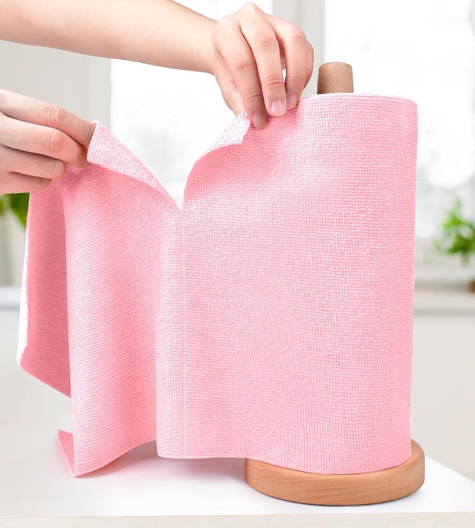 KitchLife Microfiber Cleaning Cloth Roll - Tear-Away Reusable Microfiber Paper Towels, Lint-Free, Washable, 20 Sheets for Kitchen, Car, Dishes, and Sensitive Surfaces (Pink) (9.8 x 9.8 Inches - 1 Roll)