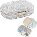 Soleebee Portable 8 Compartments Daily Pill Organizer, Bling Crystal Diamond Pill Box, Small Travel Pill Case, Pill Dispenser, Medicine Container Organizer to Hold Vitamin, Fish Oil (Silver)