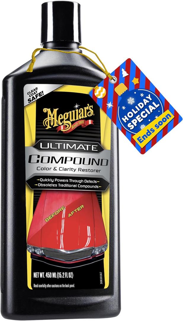 Meguiars Ultimate Compound, Pro-Grade Car Scratch Remover for Paint Correction, Removes Swirls and Defects While Restoring Gloss and Shine, Christmas Gifts for Car Guys, 15.2 Oz